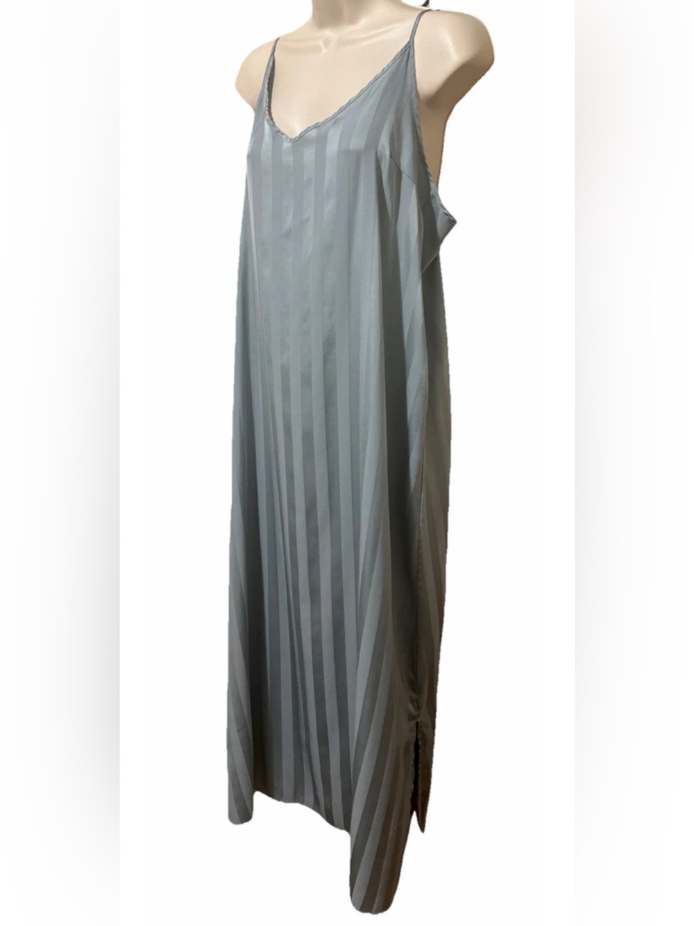 Danskin XL Nightgown Seafoam Green Monotone Strips Satin Logo